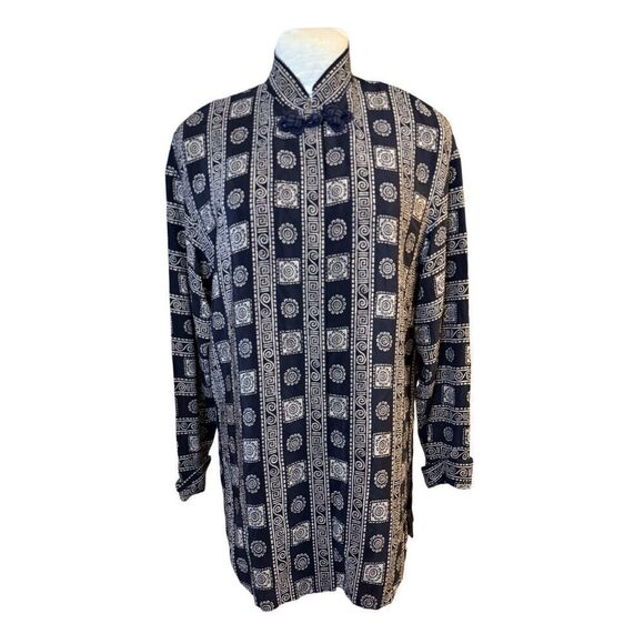 Dana Buchman 100% Silk Tunic Geometric Print Mandarin Collar Sz. 12 - Picture 2 of 15